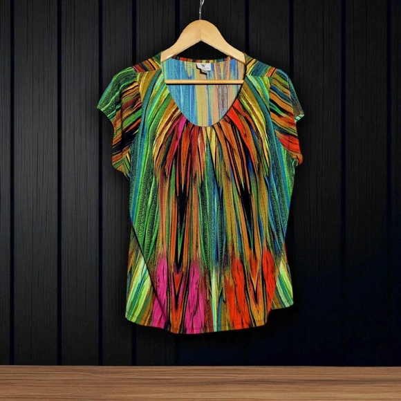 Worthington Vibrant Abstract Multicolor Sz 1X  Blouse - Picture 1 of 6